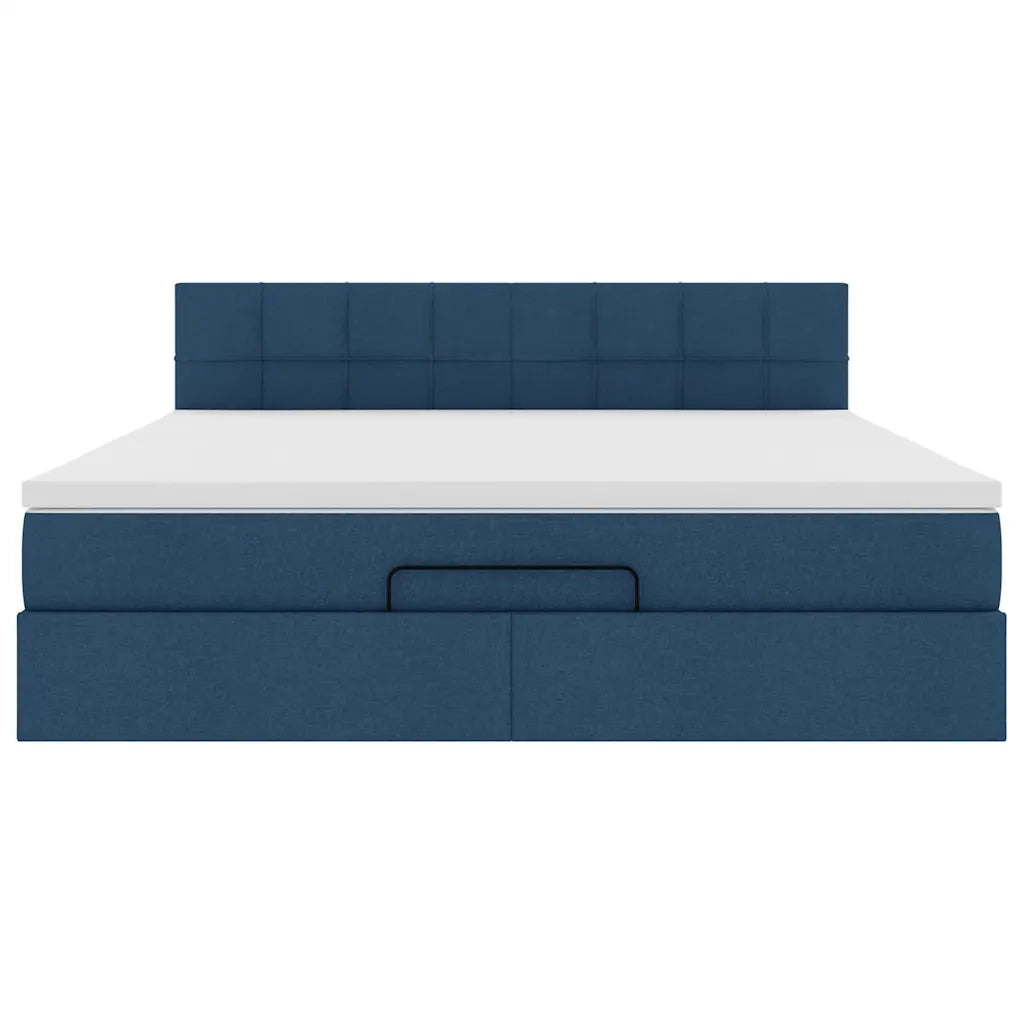 Struttura Letto Pouf con Materasso Blu 160x200 cm in Tessuto 3311476