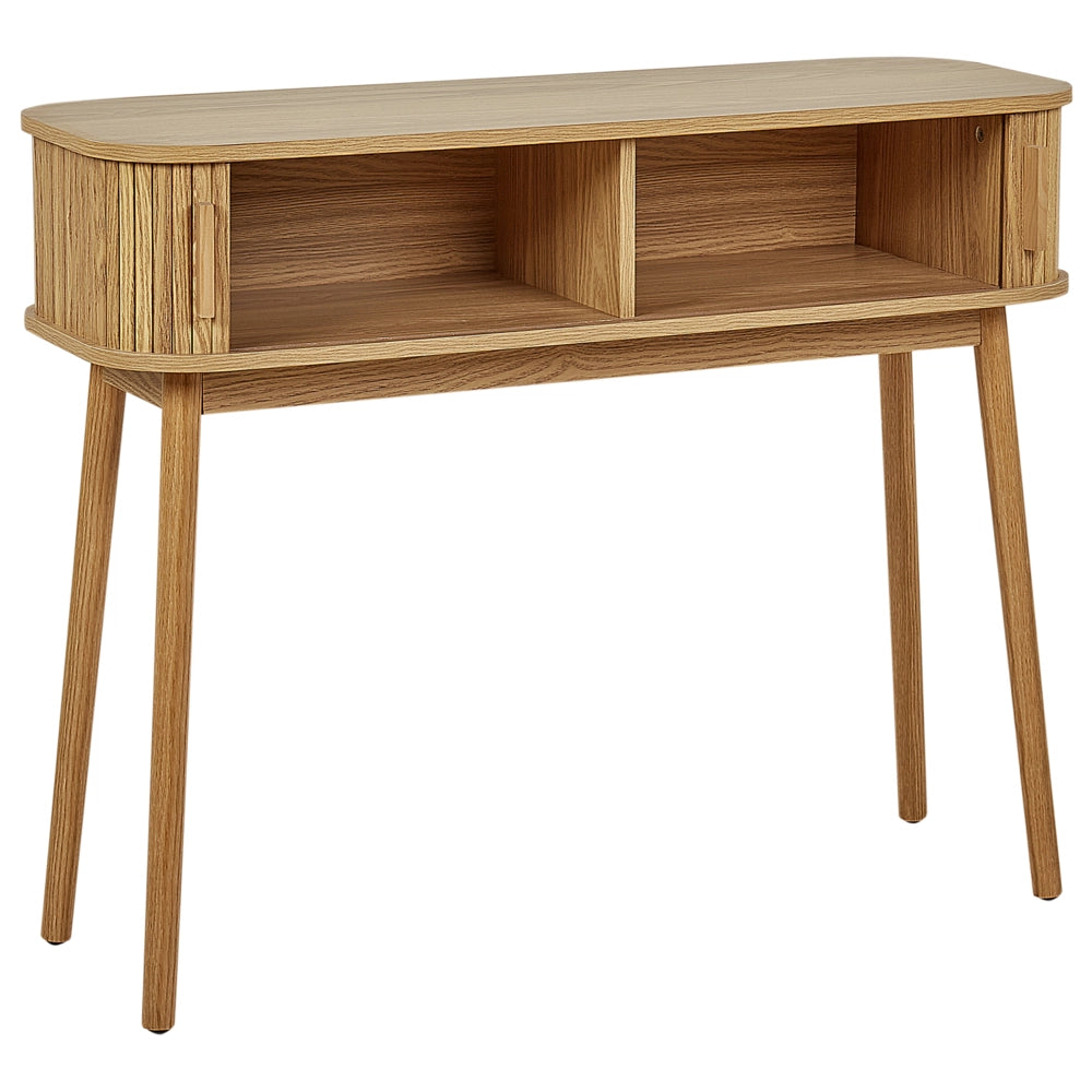 Tavolo consolle ante scorrevoli MDF gambe in legno massello legno chiaro stile boho