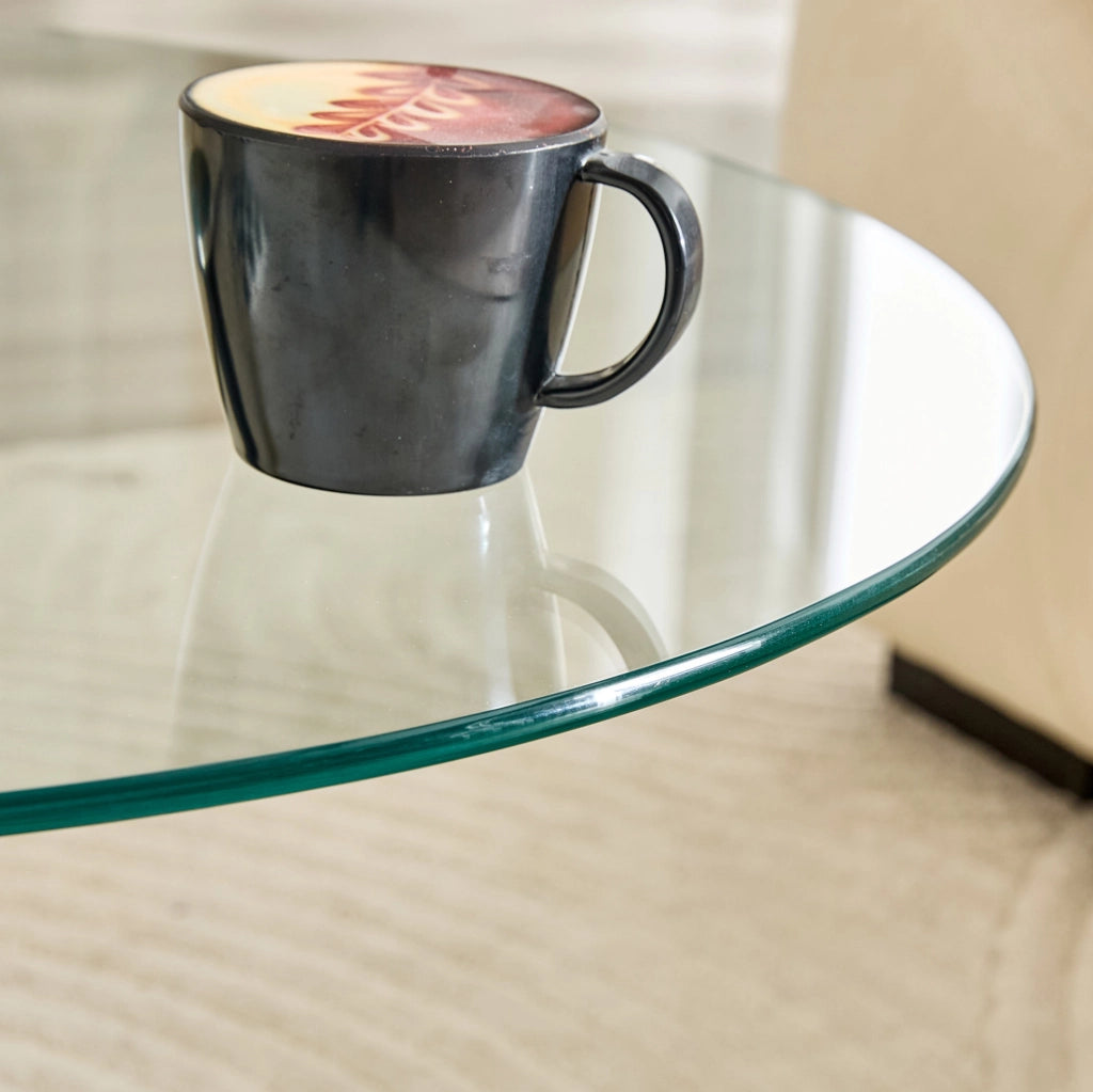 Tavolino da caffè rotondo in vetro e metallo nero da 70 cm