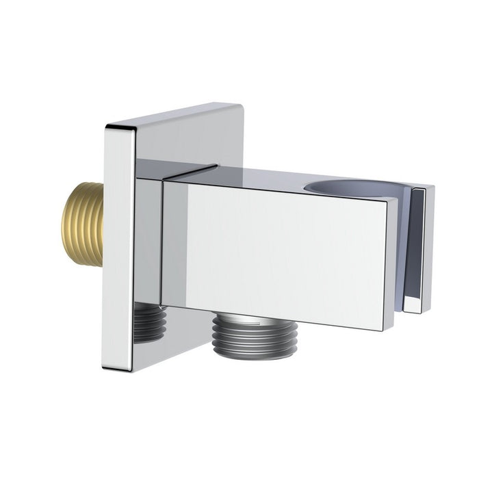 Presa acqua quadrata con supporto doccino in ottone cromato