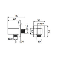 Presa acqua quadrata con supporto doccino in ottone cromato