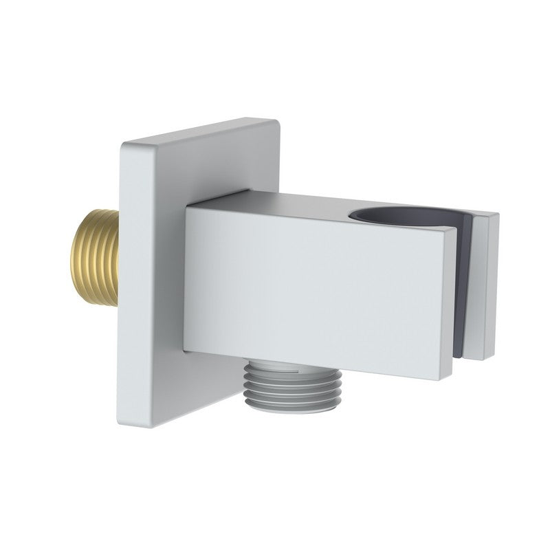 Presa acqua quadrata con supporto doccino in ottone color bianco
