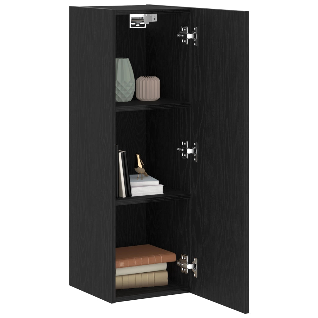 Armadietti TV a muro 2 pz in Nero Rovere 30,5x30x90 cm in Legno ingegnerizzato