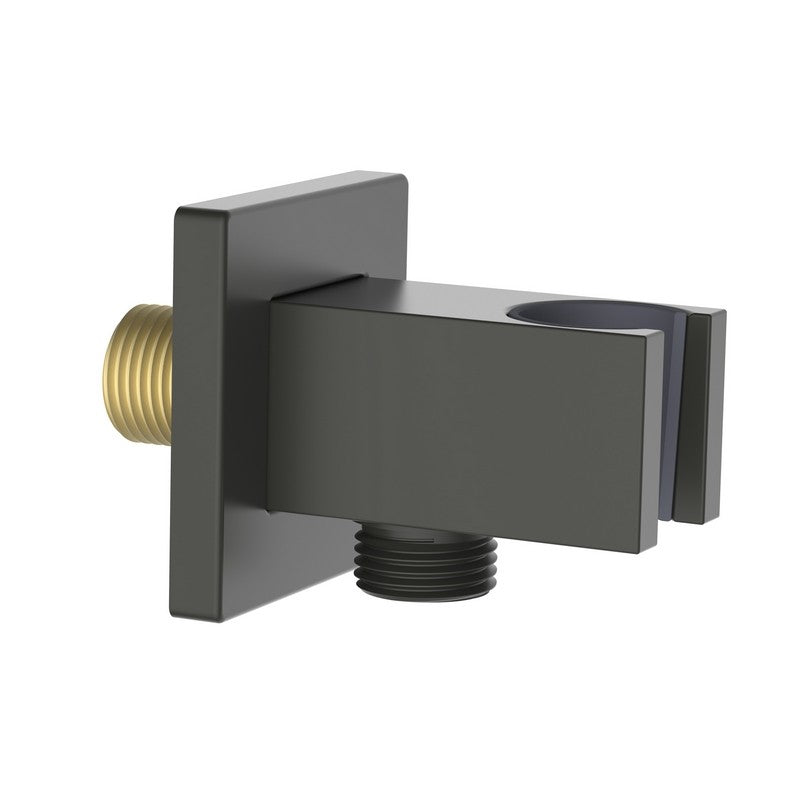 Presa acqua quadrata con supporto doccino in ottone color gungrey