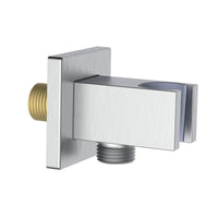 Presa acqua quadrata con supporto doccino in ottone color acciaio spazzolato