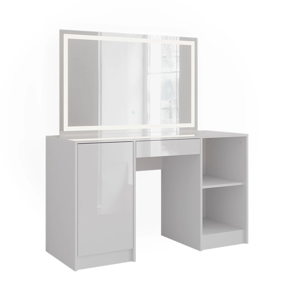 Vicco Tavolo da toeletta Bianco/bianco lucido 128.2 cm con specchio LED