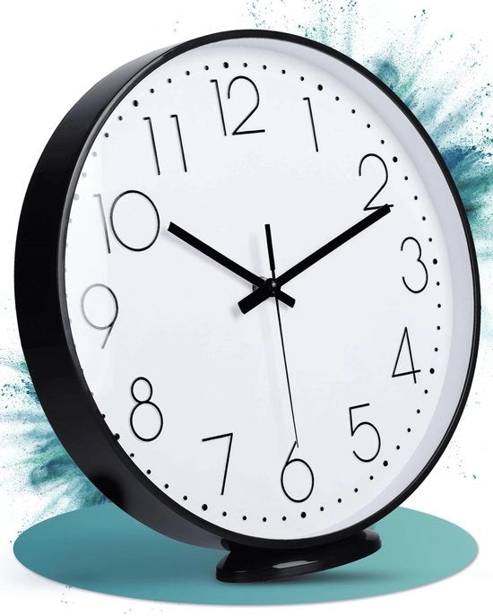 Orologio da Parete Nero 20 cm Senza Suono di Ticchettio - Orologio Analogo per Appendere e Piegare - Grande Olografo Silenzioso per la Sala da Pranzo