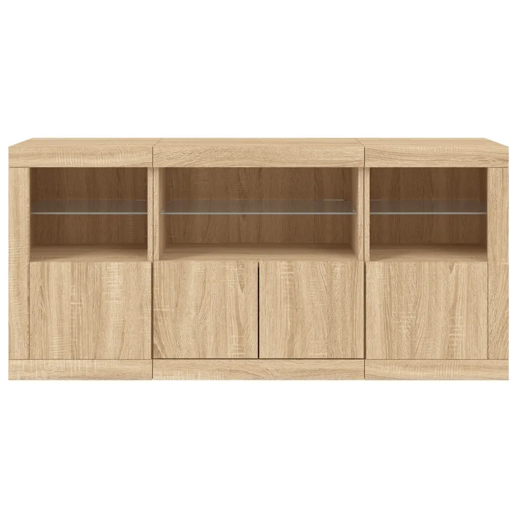 Credenza con Luci LED Rovere Sonoma 142,5x37x67 cm