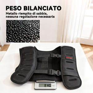 Giubbotto Zavorrato 8 kg con Cinghie Regolabili e Strisce Riflettenti 43x33 cm in Neoprene e Sabbia Nero
