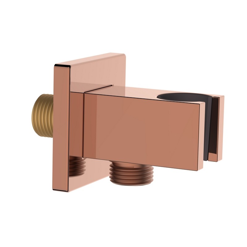 Presa acqua quadrata con supporto doccino in ottone color rame lucido