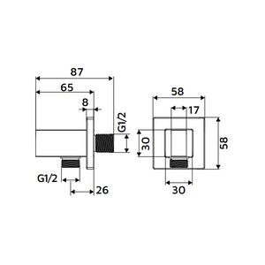Presa acqua quadrata con supporto doccino in ottone color rame lucido