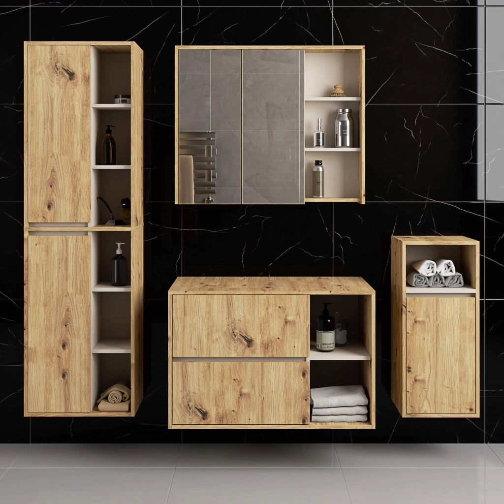 Mobile bagno senza lavabo VAMI sospeso Rovere Artisan, Cashmere 90 cm 2 cassetti 90x45,5x60 cm