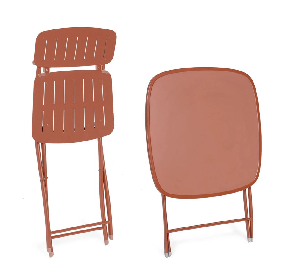 Set 3 Pezzi Bistrot da Giardino con Tavolo e 2 Sedie in Acciaio Yvonne Terracotta