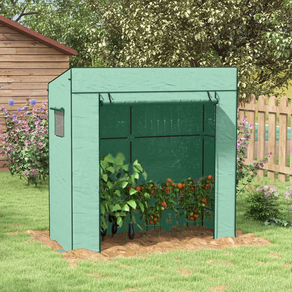 Serra per Piante 196x77x197 cm con 2 Finestre Laterali a Rete e Ingresso Avvolgibile in PE e Acciaio Verde