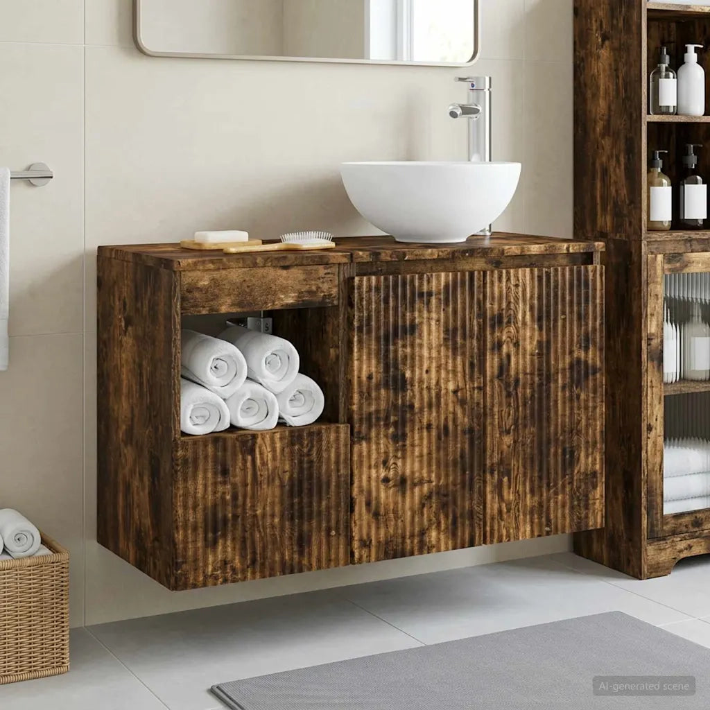 Set di mobili per il bagno 2 pz Rovere Fumo 3404039