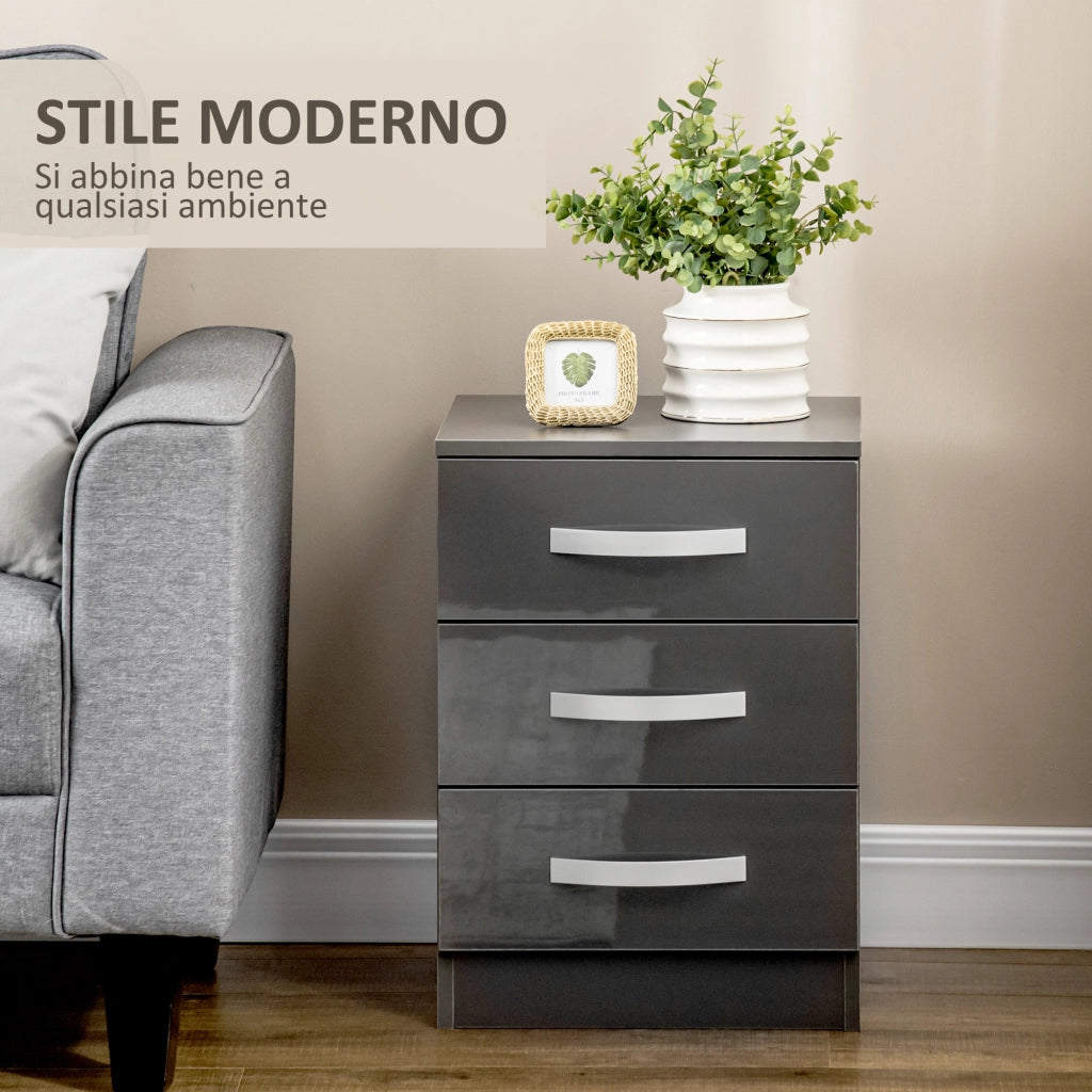 Set 2 Comodini Moderni con 3 Cassetti per Camera da Letto e Soggiorno in Truciolato, 40x36x56 cm, Grigio