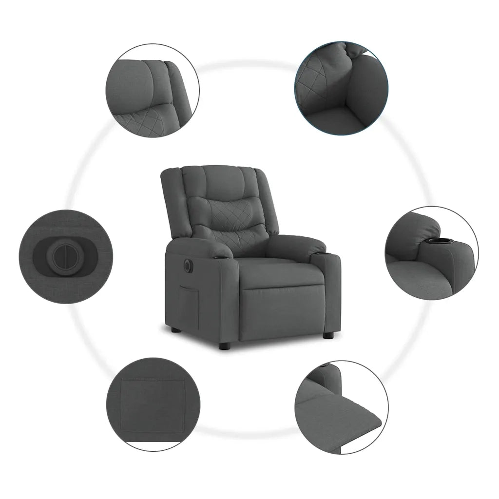 Poltrona | Sedia Relax Elettrica Reclinabile Grigio Scuro in Tessuto