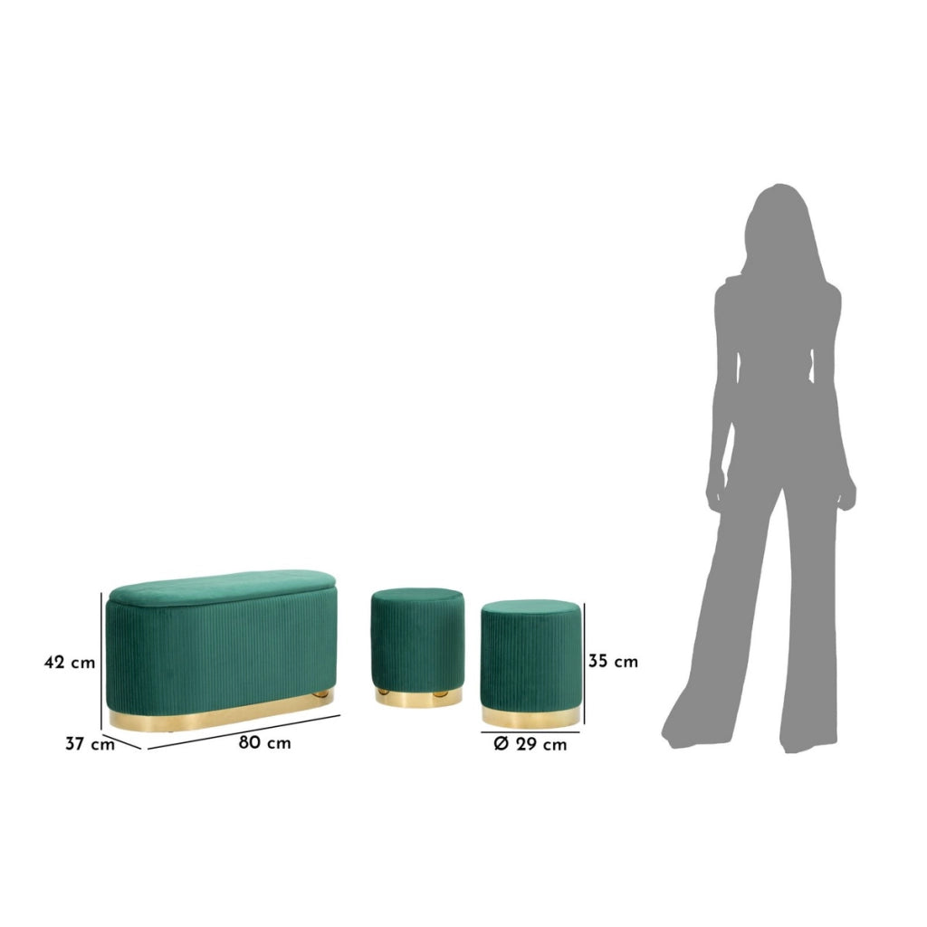 Panca con Portaoggetti VKH876, Verde, Poliestere, 80x37x42 cm