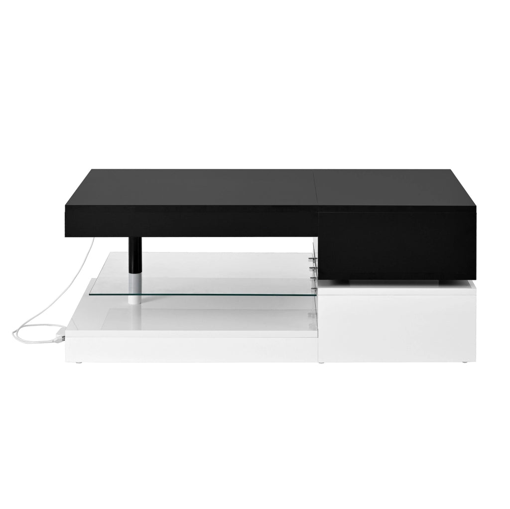 Tavolino da caffè moderno con LED; controllo APP e Bluetooth; 90x45x35;5 cm; nero e bianco