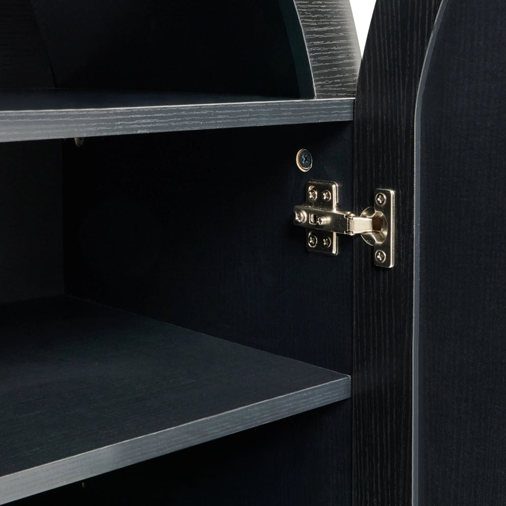Scarpiera a 4 ripiani in MDF con frontali in rattan per 16 paia di scarpe per l'ingresso stile boho nero