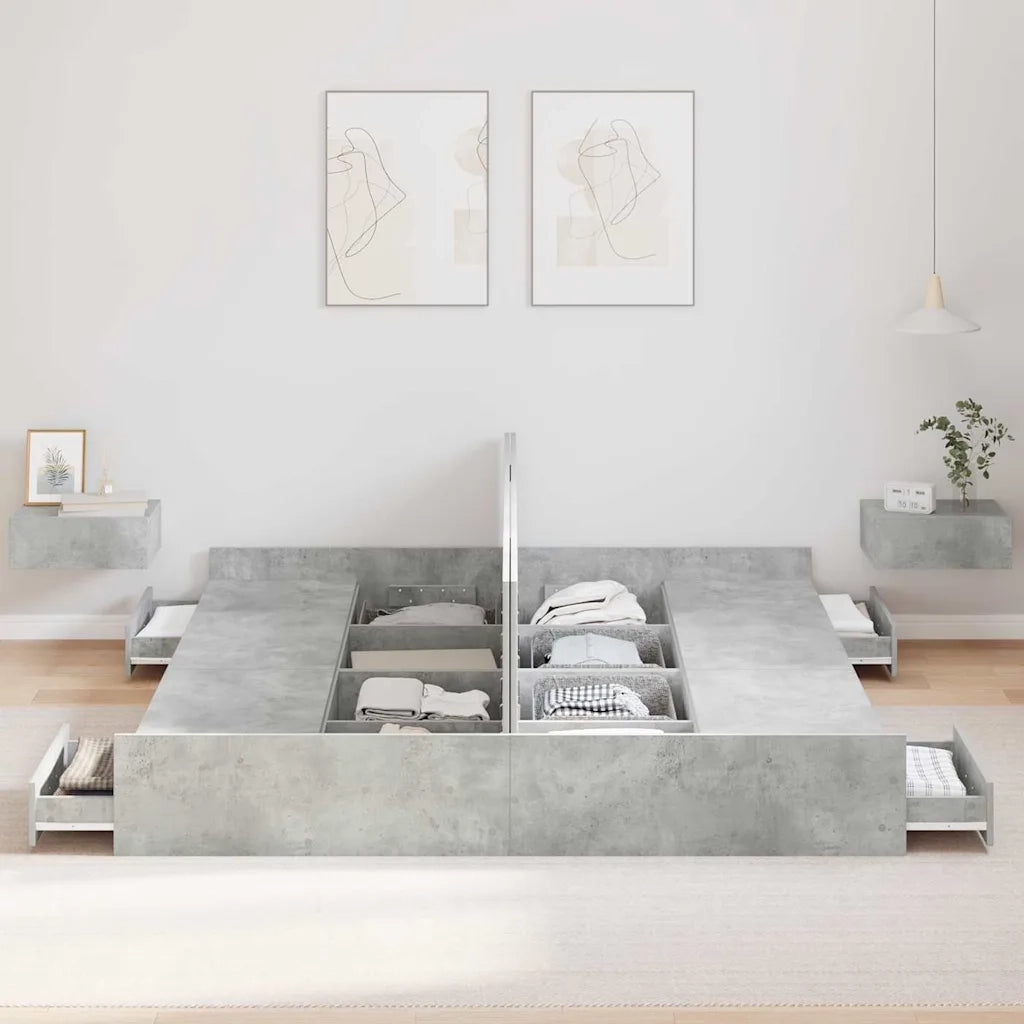 Struttura letto con contenitore Grigio cemento 200 x 200 cm 3335264
