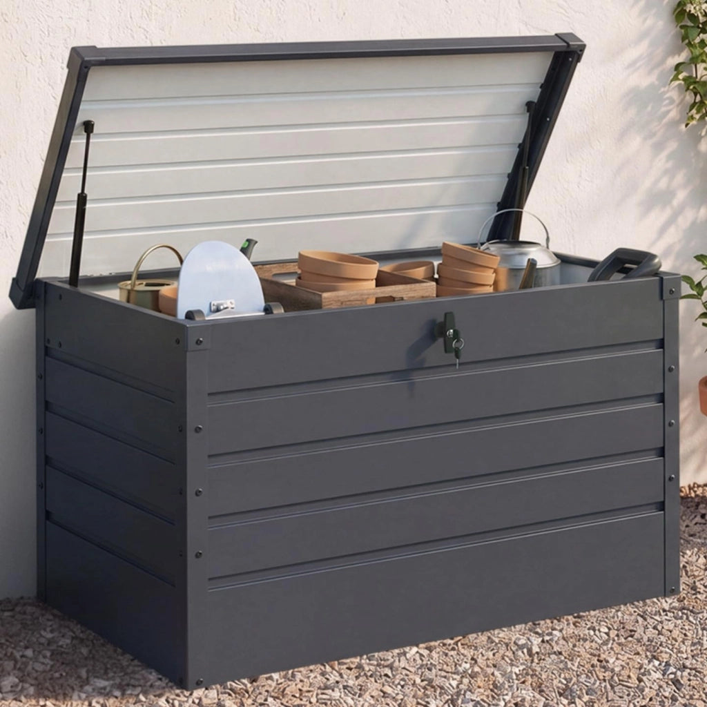 Baule Contenitore Metallico con Serratura Grigio Antracite per Giardino 350L
