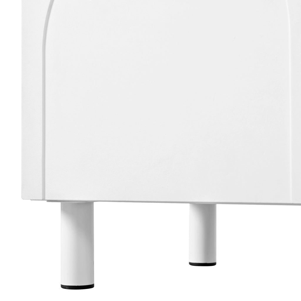 Mobile porta TV con 5 ante e passacavi, piedi in metallo, in MDF e PB, per soggiorno, bianco, 180 × 38 × 45 cm