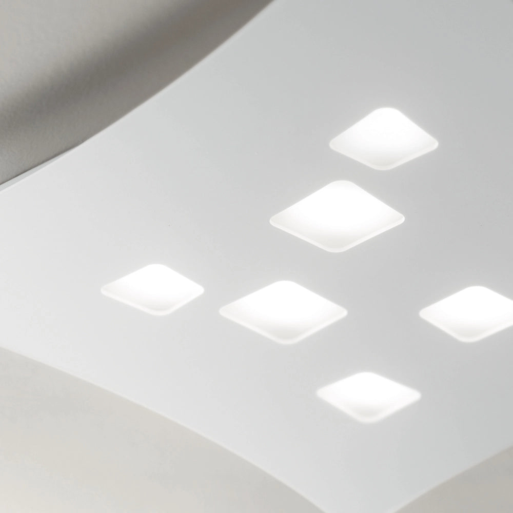 Plafoniera Isotta moderna 7 luci GX53 bianca - Lampada da soffitto in metallo curvato 62x69cm, design geometrico, max 7x8W, IP20, lampadine escluse