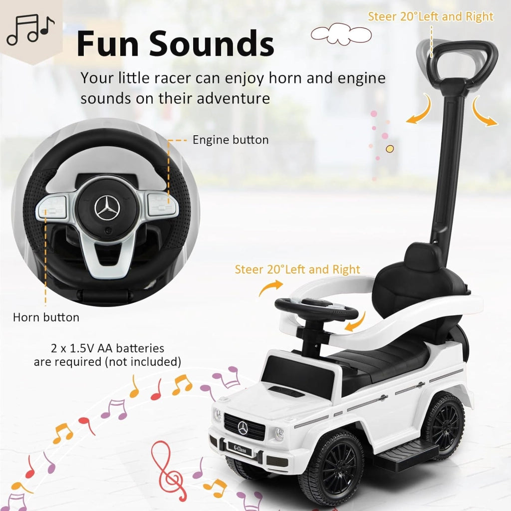 Mercedes-Benz Macchina per Bambini, Macchina con Barra Scorrevole Rimovibile, Tettuccio Parasole Regolabile, Clacson, Portaoggetti Nascosto, Regalo Bambini 1-3 Anni (Bianco)