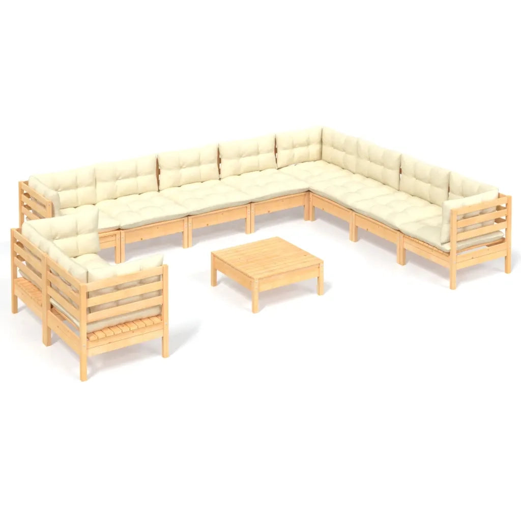 Set Divani da Giardino 11 pz con Cuscini Crema in Massello di Pino 3096917