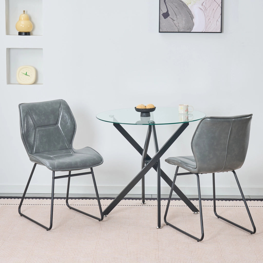 Sedia da Pranzo Set da 2 con Seduta Ergonomica e Cuciture Decorative, in Similpelle e Metallo, Grigio