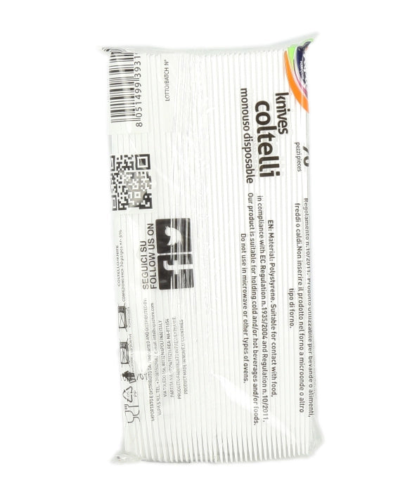 COLTELLI IN PLASTICA MONOUSO 70PZ RIDIGI BIANCHI IN CONFENZIONE RICICLABILE PER FESTE E COMPLEANNI