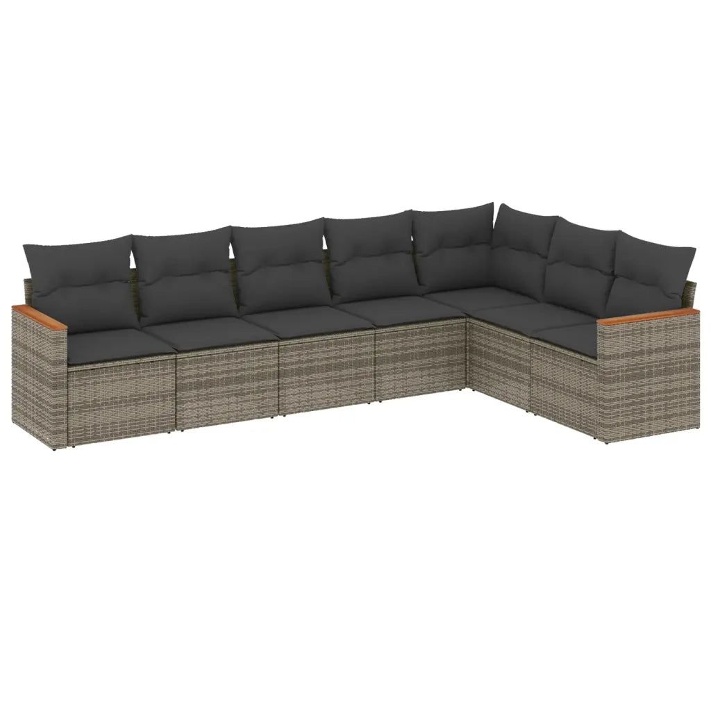 Set Divani da Giardino 7 pz con Cuscini Grigio in Polyrattan 3258434