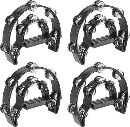 4 Pezzi di Tamburello a Mezzaluna Nera - Percussione Manuale a Manubrio Ergonomico