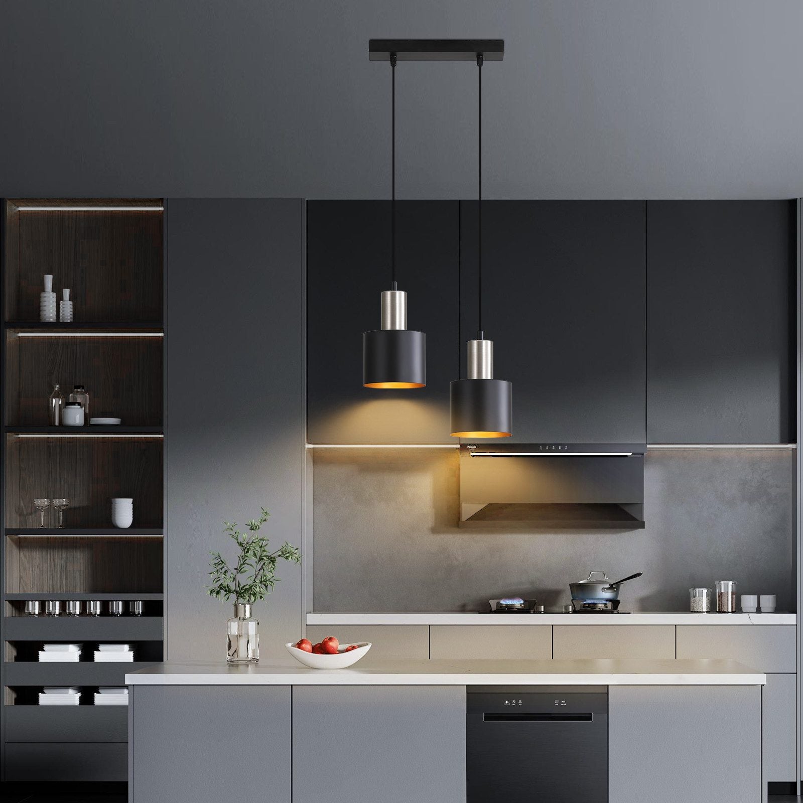 Lampada a sospensione ZMH da tavolo da pranzo E27 lampada a sospensione vintage 2 lampadine oro nero
