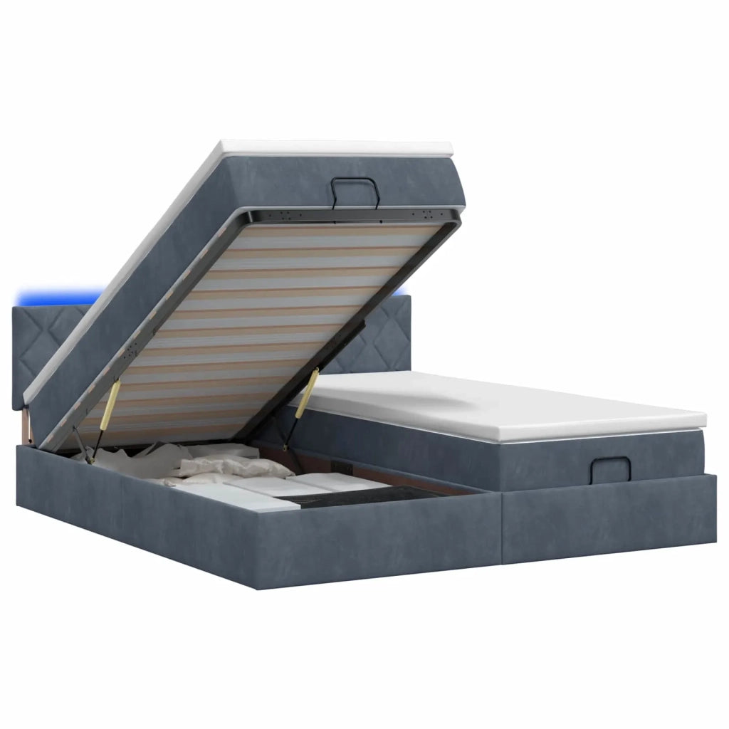 Letto Ottomano con Materasso e LED Grigio Scuro 200 x 200 cm 3457357