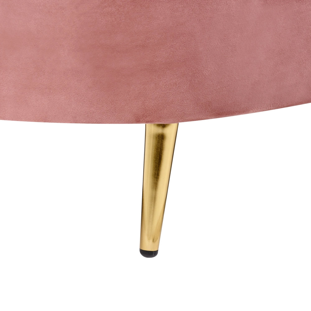 Divano velluto rosa glamour curvo stile retrò a 2 posti gambe metallo dorato