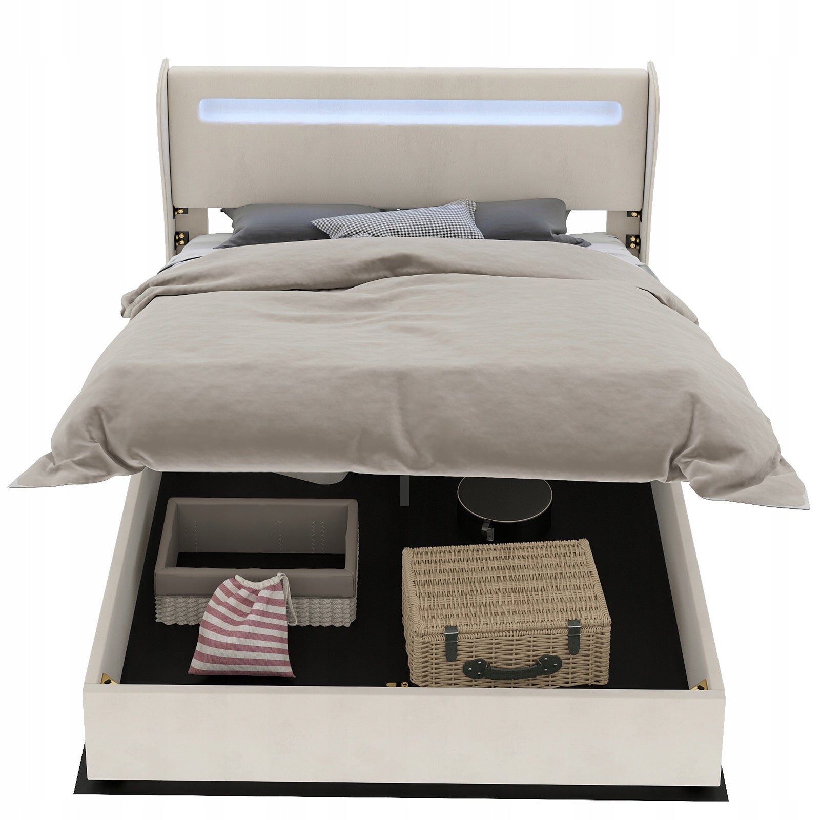 Letto imbottito con struttura sollevabile - Xylo - 140x200 - Beige