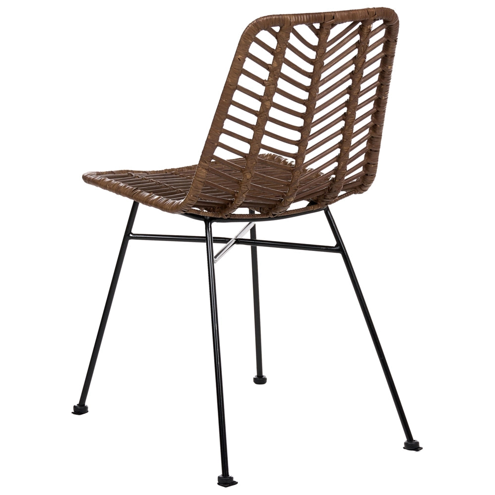 Set di 2 sedie in rattan marrone con seduta e schienale in vimini, senza braccioli, gambe in ferro