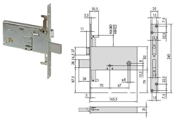 CISA SERRATURA 57317-73 INF. X FASCE D.MAPPA X ALLUM.