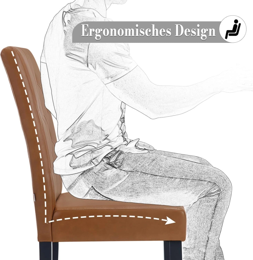 Sedia Sala da Pranzo da 2 Pezzi, Sedie da Cucina con Schienale Alto, Sedia Imbottita per Camera da Letto, Soggiorno, Gambe in Legno e Sedile in Similpelle, Marrone, EZS20br-2