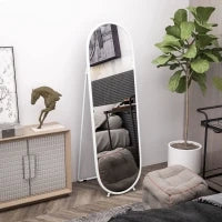 Specchio a Figura Intera da Terra con Supporto Pieghevole, Vetro e Metallo, 40x41x159 cm, Bianco