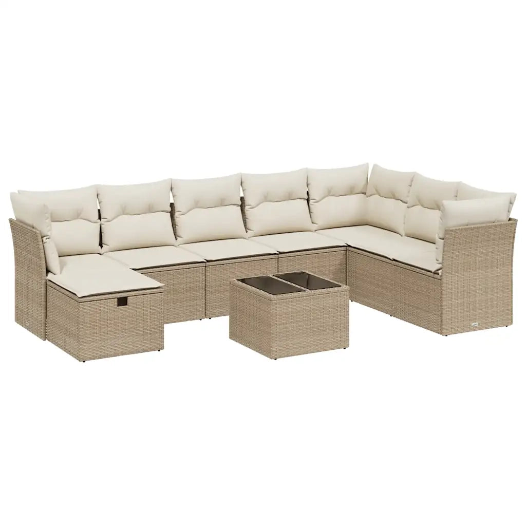 Set Divano da Giardino 9 pz con Cuscini Beige in Polyrattan 3263284