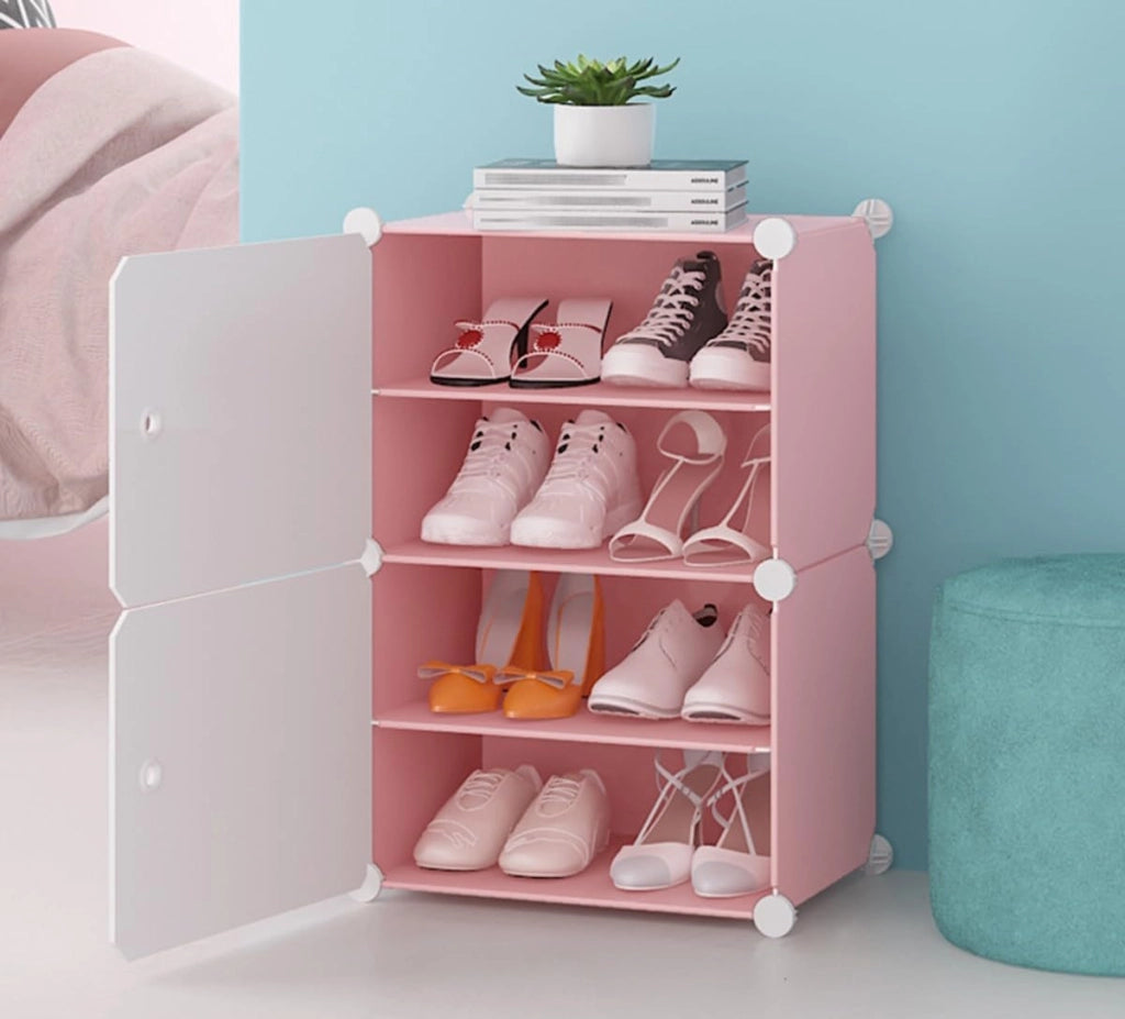 scarpiera Scarpiera assemblata, Scarpiera in plastica, Scarpiera con Ante Facile Montaggio per riporre Scarpe, Scaffale per Armadio Organizer per Scarpe, unità di stoccaggio modulare, Rosa
