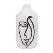 Vaso per fiori in gres porcellanato bianco con motivo viso accessorio decorativo per la casa