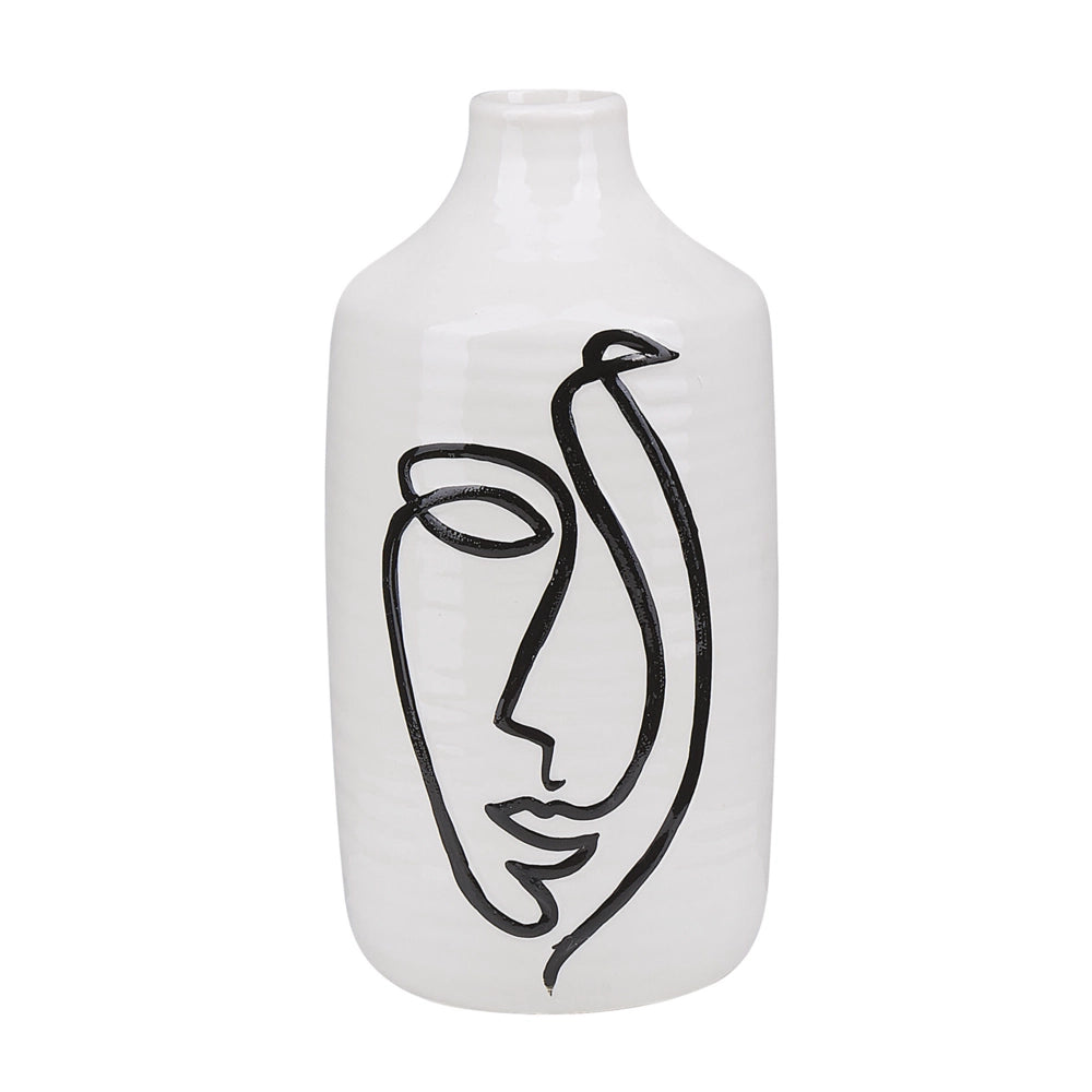 Vaso per fiori in gres porcellanato bianco con motivo viso accessorio decorativo per la casa