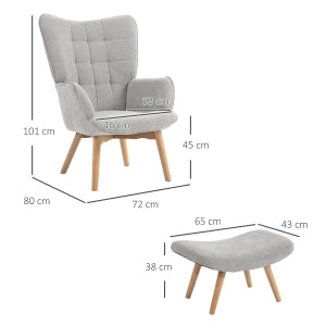 POLTRONA con pouf 72x80x101 cm grigio poliestere gambe in legno di faggio