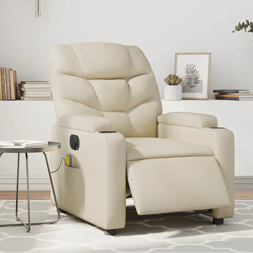 Poltrona Massaggiante | Sedia Relax Elettrica Reclinabile Crema Similpelle
