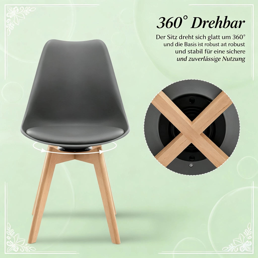 Sedia da Pranzo Girevole a 360° Set da 4 con Schienale Ergonomico, Similpelle Grigia 40.5 × 83 × 40.5 cm