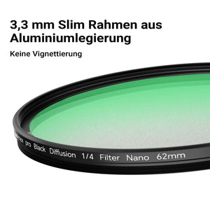 Black Diffusion 1/4 Filtro diffusore da 62 mm, lente antigraffio e antiriflesso con rivestimento nano a 18 strati, montatura slim da 3,3 mm - Per ritratti e videoclip